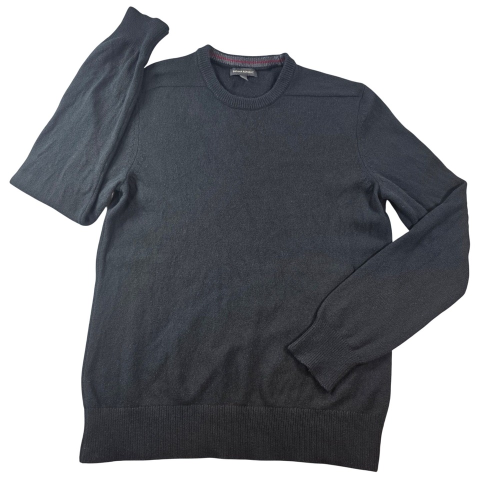 Banana Republic Merino Wool Blend Crew Neck Sweater Black XL Men Pullover Preppy